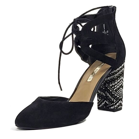 Audrey Brooke Black Ankle Suedette Block Heel Shoe - Picture 1 of 10